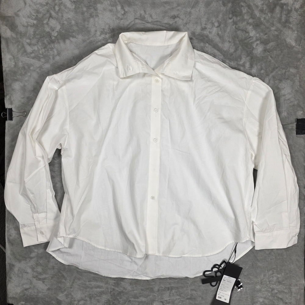 T-YEAH Button Up Shirt Oversized Cotton High Low Womens M White NEW Quiet Luxury